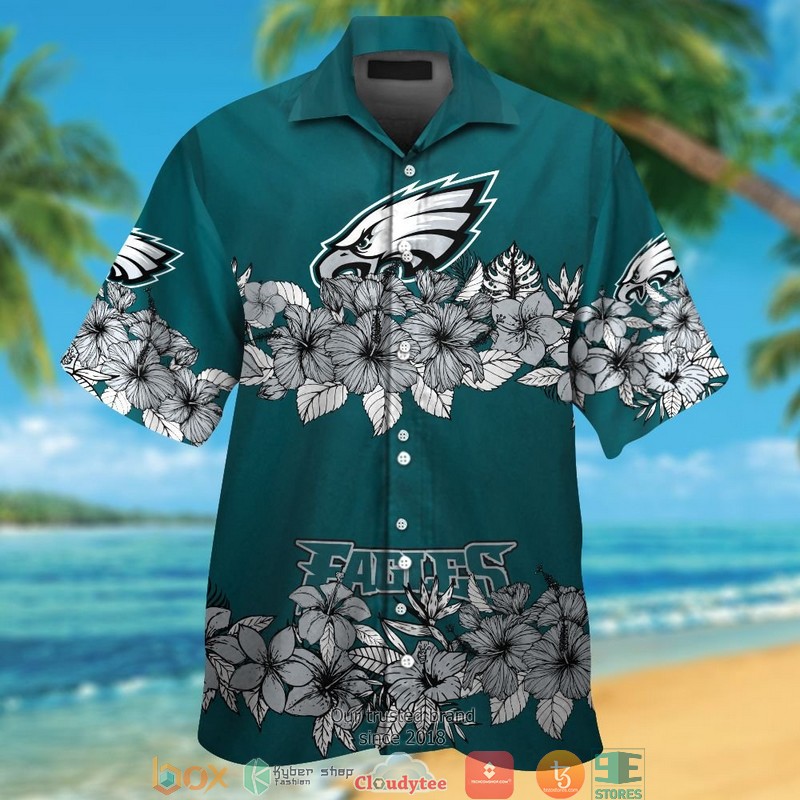 Philadelphia Eagles Green Grey Pattern Hawaiian Shirt, Short