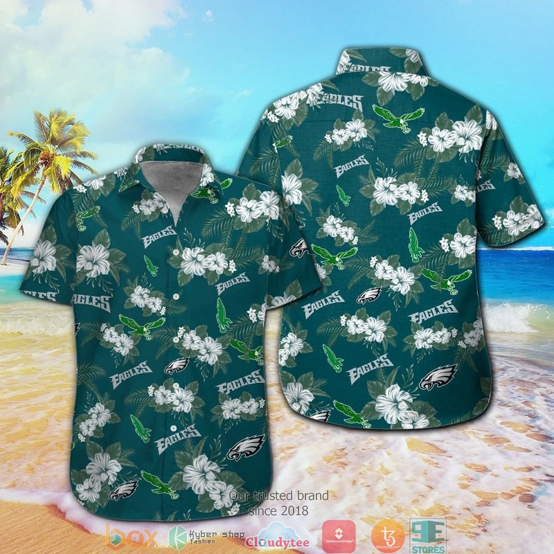 Philadelphia Eagles Hibiscus Flower line Hawaiian Shirt, Short