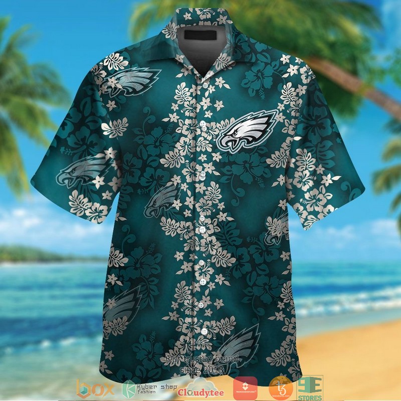 Philadelphia Eagles Hibiscus Leaf Square Pattern Hawaiian Shirt, Short