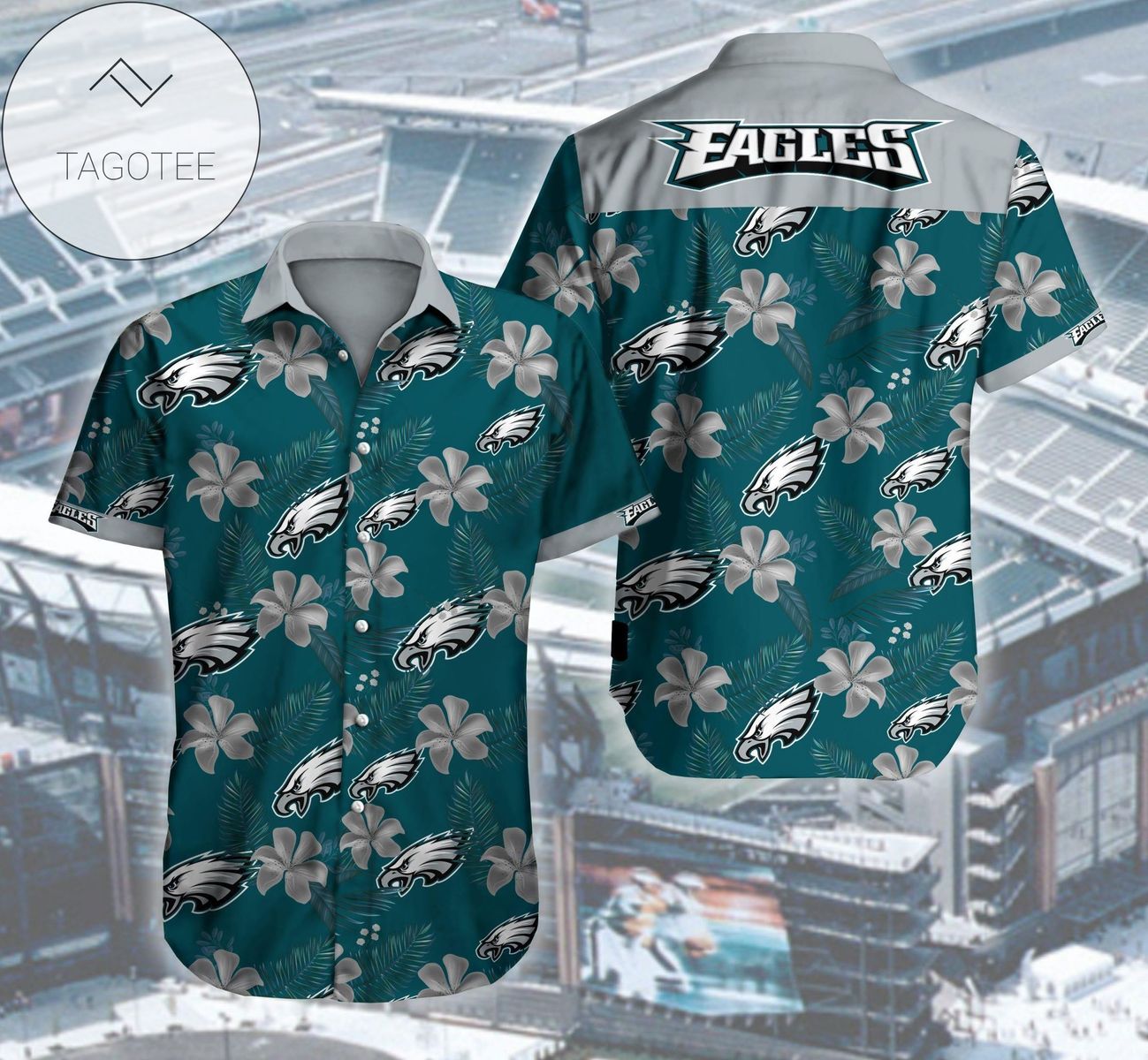 Philadelphia Eagles LV All Over Print Summer Short Sleeve Hawaiian Beach Shirt – Dark Turquoise