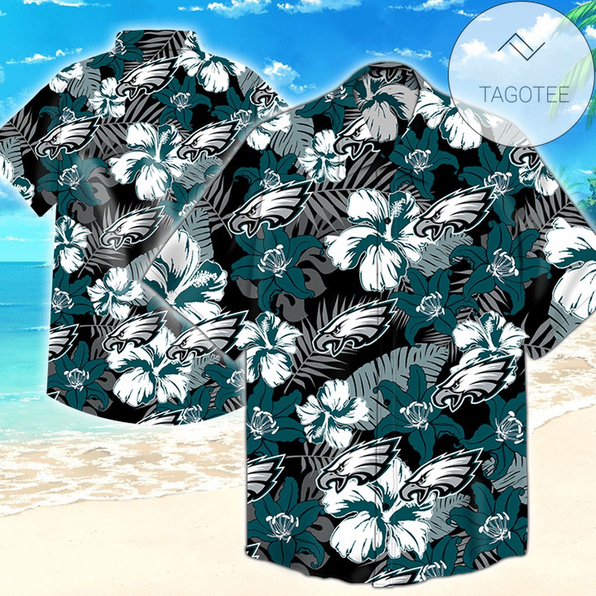 Philadelphia Eagles LV All Over Print Summer Short Sleeve Hawaiian Beach Shirt – Dark Turquoise