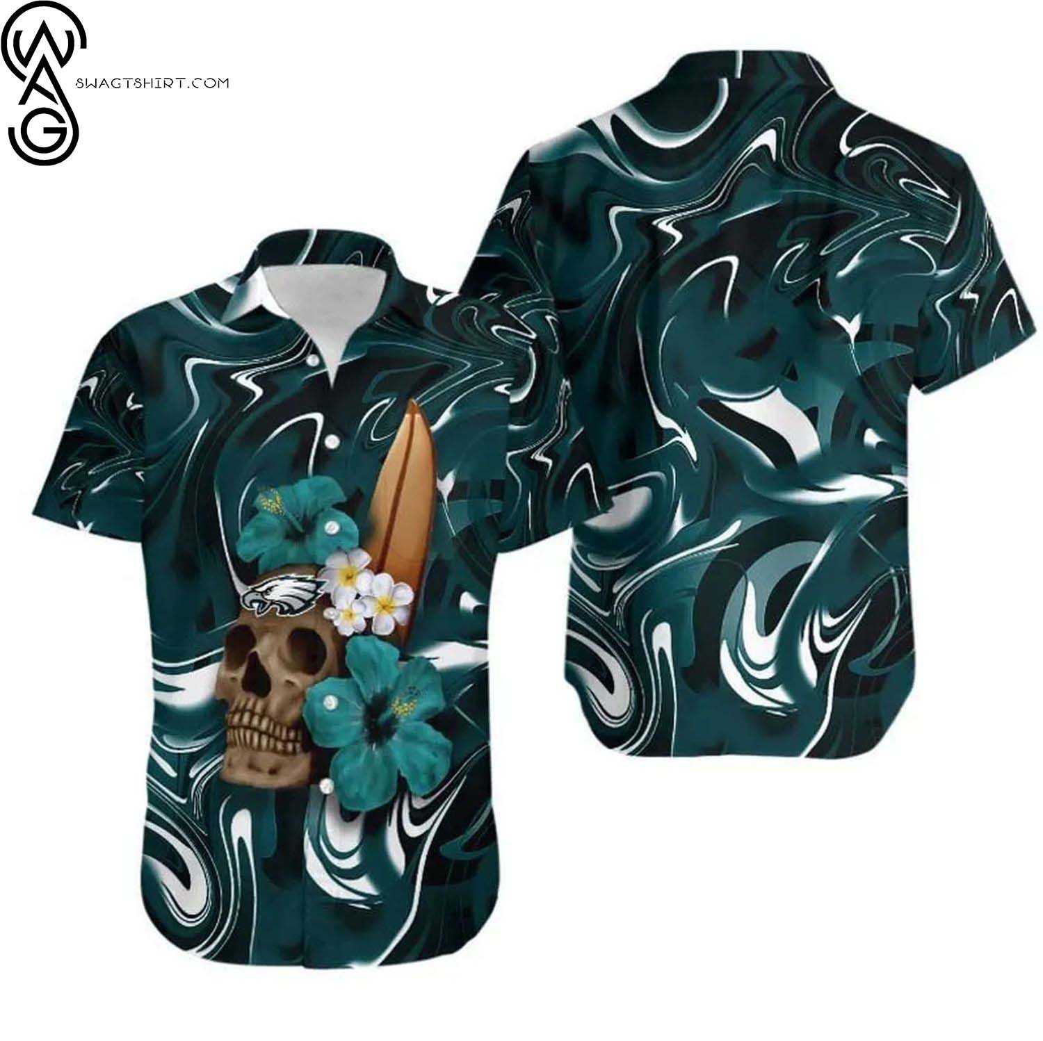 Philadelphia Eagles Skull And Floral Summer Aloha Hawaiian Shirt