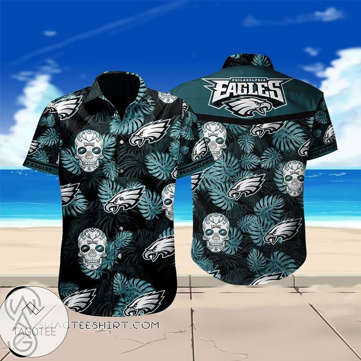 Philadelphia Eagles Skull Football Tommy Bahama Hawaiian Shirt Summer Button Up Shirt For Men Hawaiian Summer Trends Shirt 2020