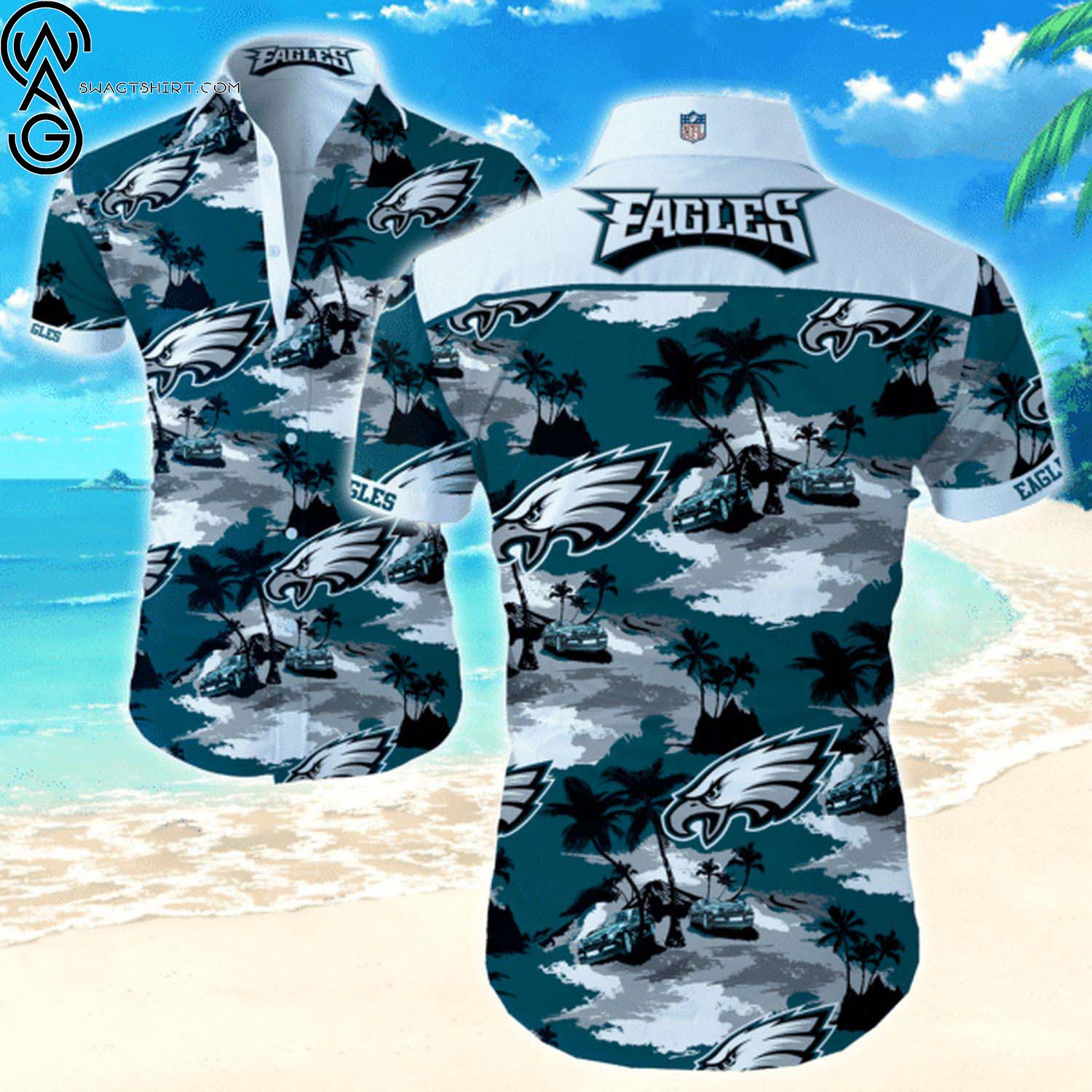 Philadelphia Eagles Stripes And Skull Summer Aloha Hawaiian Shirt