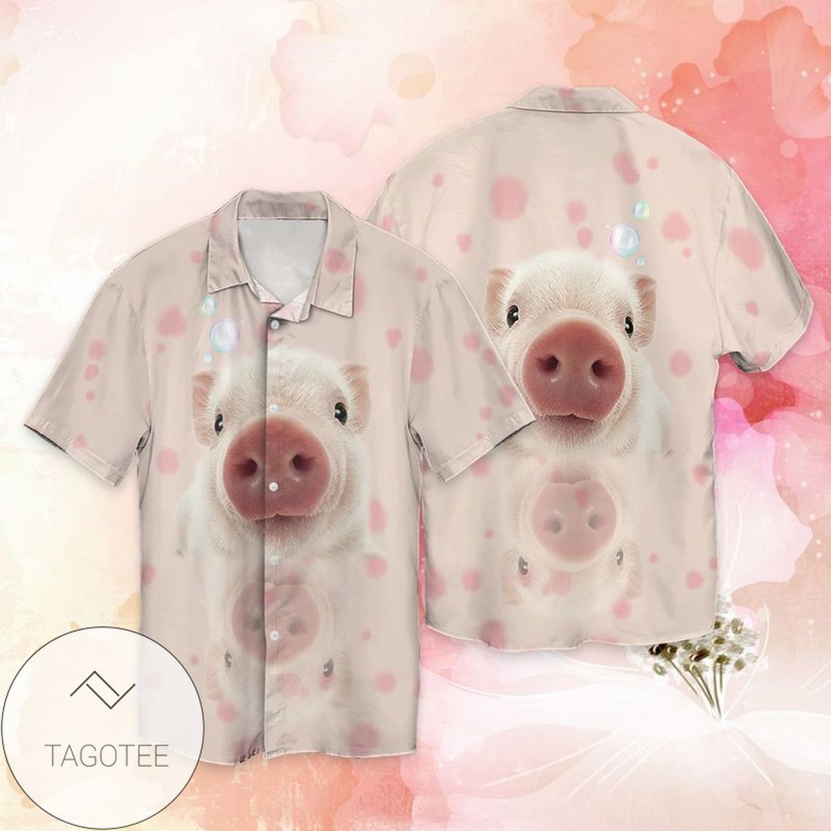 Pig Loves 2 Graphic Print Short Sleeve Hawaiian Casual Shirt