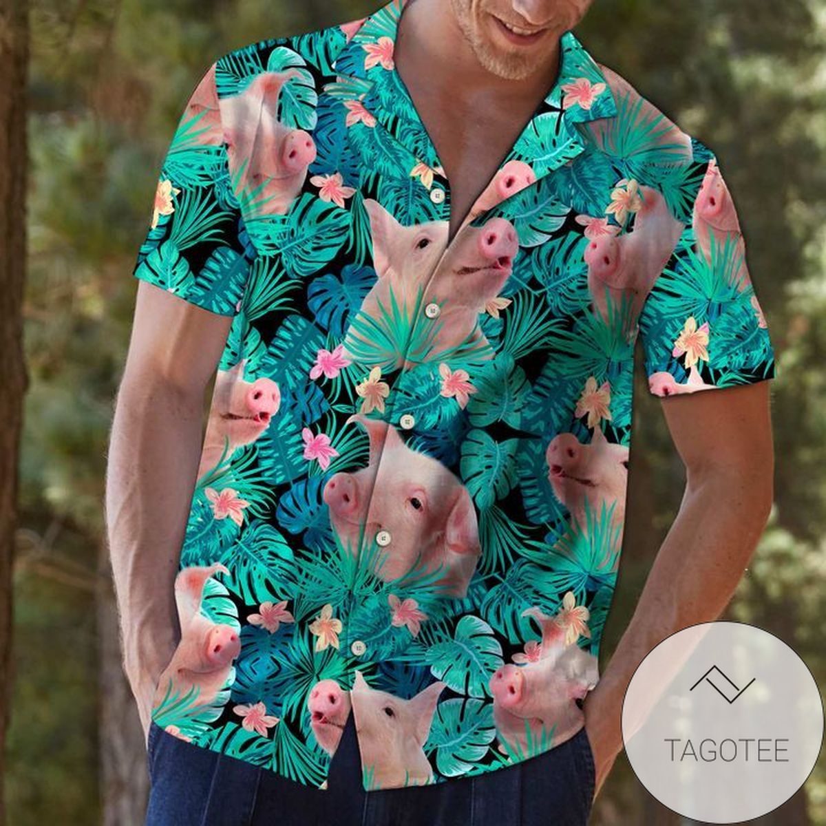 Pig Tropical Coconut Trees Hawaiian Shirt