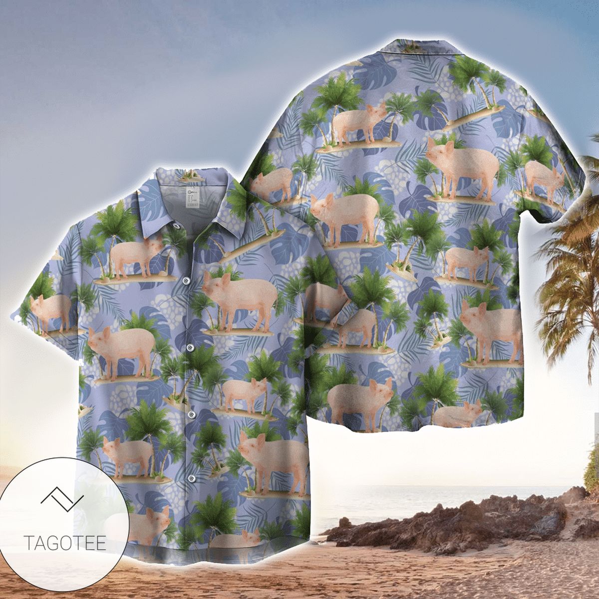 Pig Tropical Coconut Trees Hawaiian Shirt