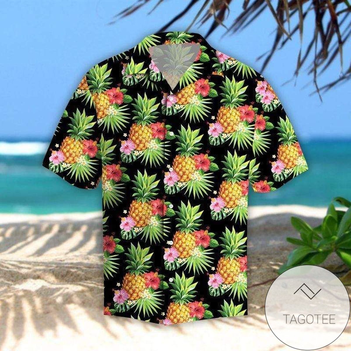 Pineapple Leaf Print Made In Hawaii Graphic Print Short Sleeve Hawaiian Casual Shirt