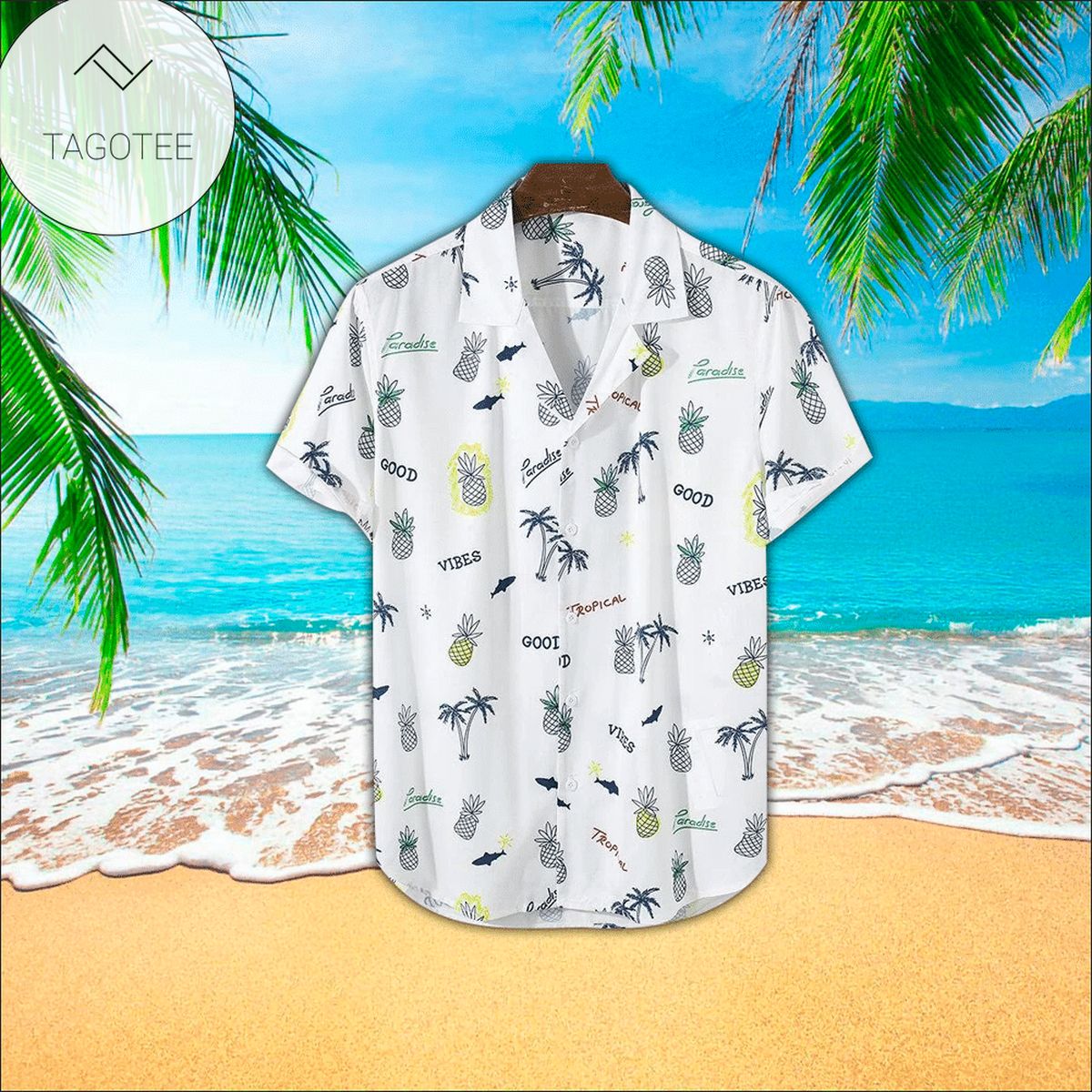 Pineapple Leaf Print Made In Hawaii Graphic Print Short Sleeve Hawaiian Casual Shirt