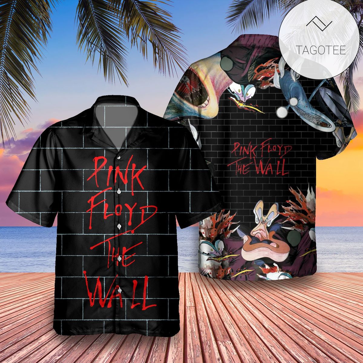 Pink Floyd The Wall Album Cover White Hawaiian Shirt