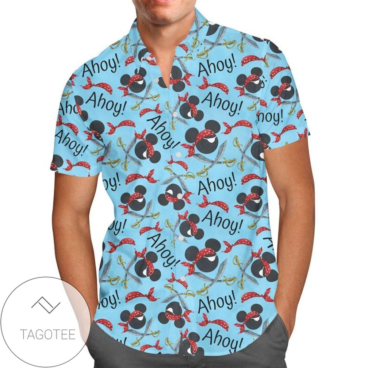 Pirate Cats Print Short Sleeve Hawaiian Casual Shirt