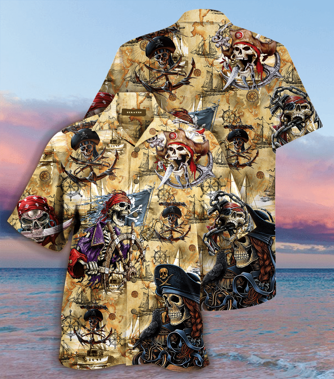 Pirate Skull Hawaiian Shirt For Men Women