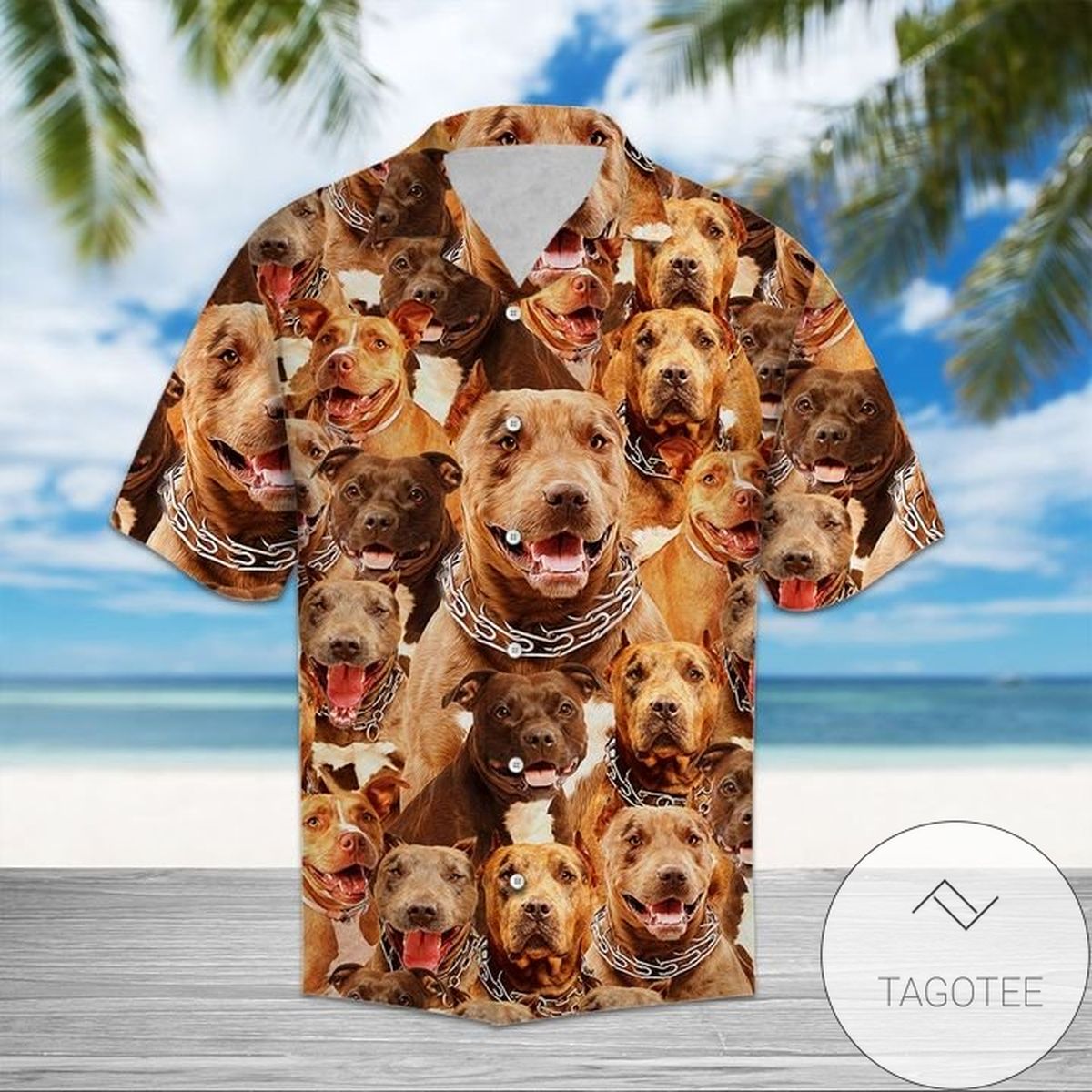 Pitbull Beach Tropical Palm Tree Summer Vacation The Best Gift For Dog Lovers Hawaiian Shirt