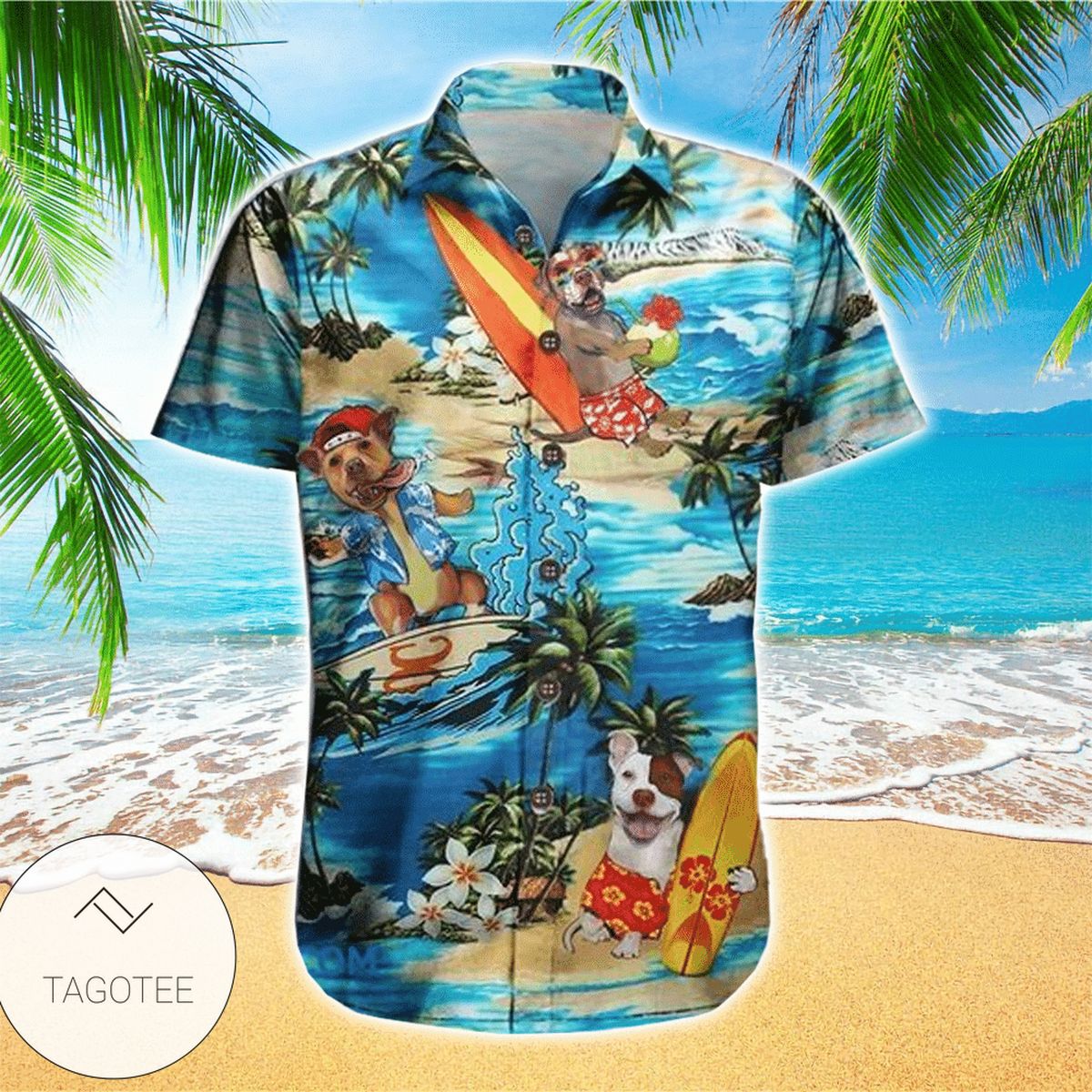 Pitbull Dog For Men And Women Graphic Print Short Sleeve Hawaiian Casual Shirt