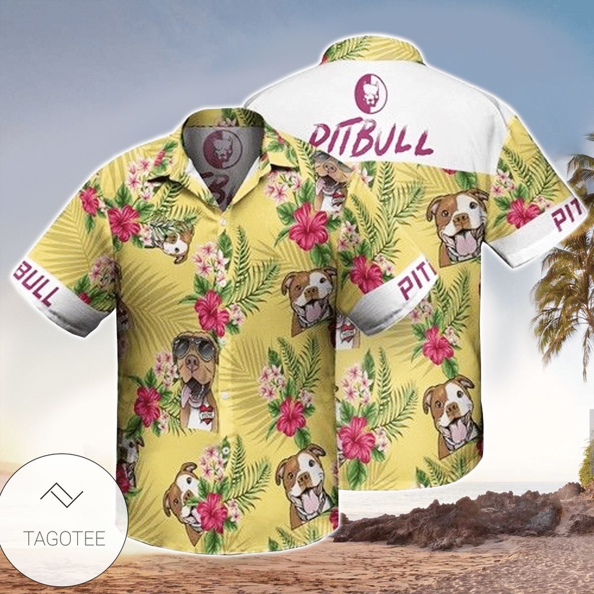 Pitbull Hibiscus Tropical Beard Face 3D Hawaiian Shirt