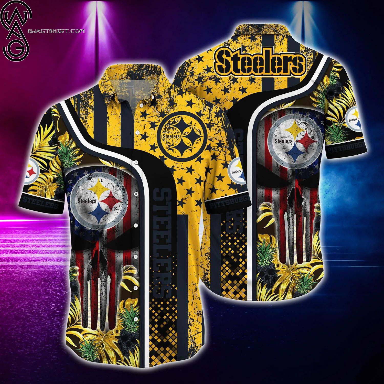 Pittsburgh Steelers And Skull Summer Aloha Hawaiian Shirt