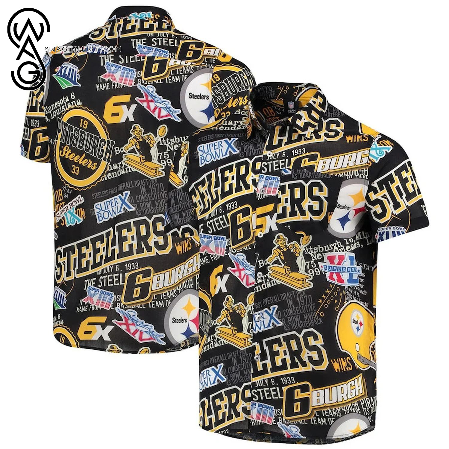 Pittsburgh Steelers Black Thematic Aloha Hawaiian Shirt