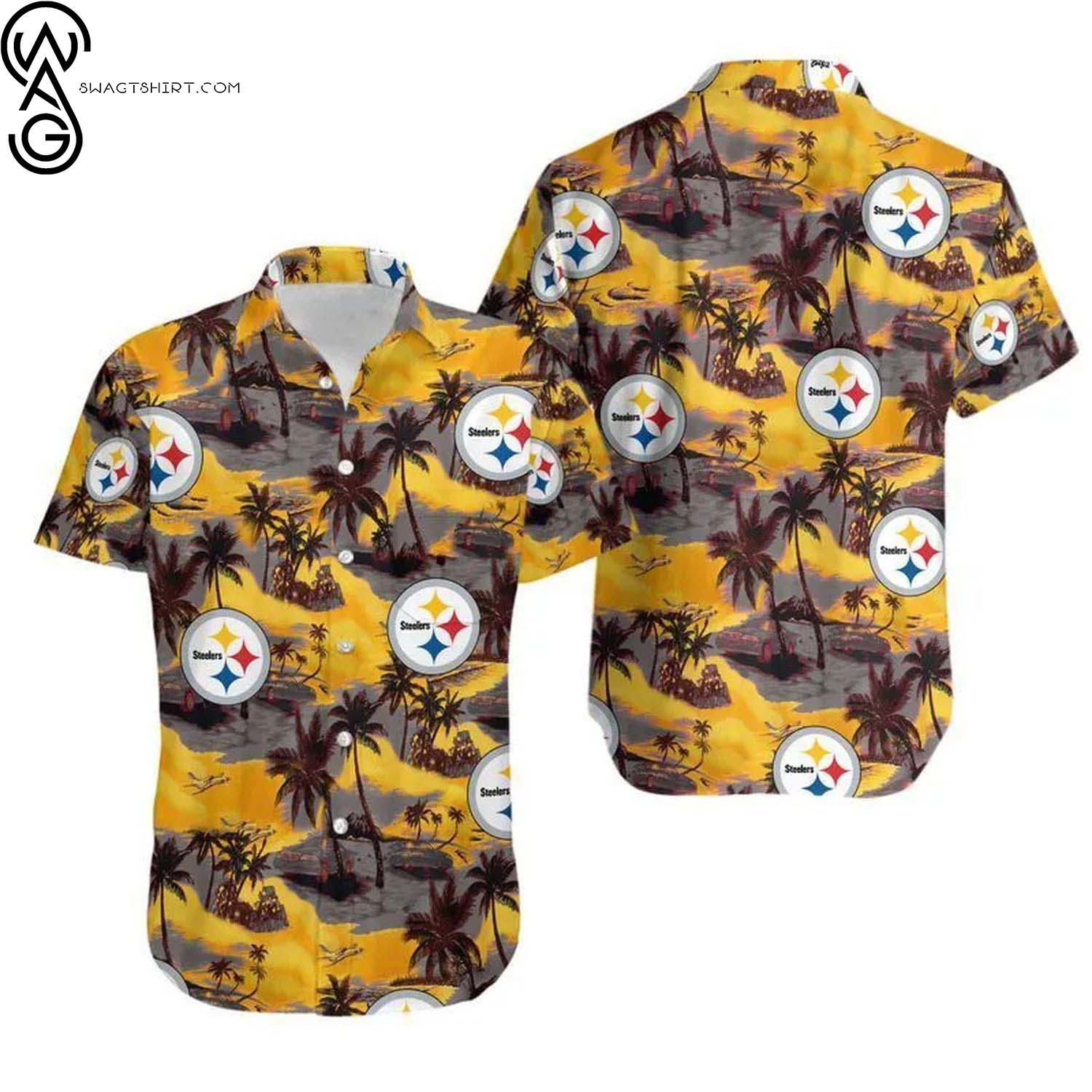 Pittsburgh Steelers Black Thematic Aloha Hawaiian Shirt