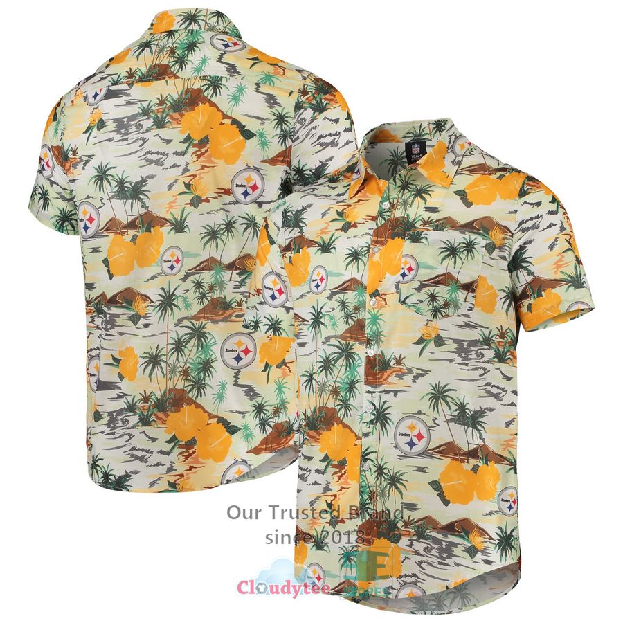 Pittsburgh Steelers FOCO Paradise Floral Cream Hawaiian Shirt