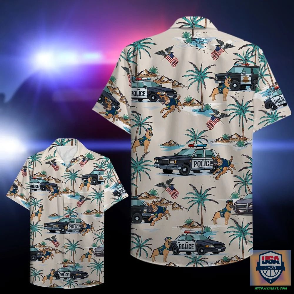 Police Car And Police Dog Tropical Hawaiian Shirt