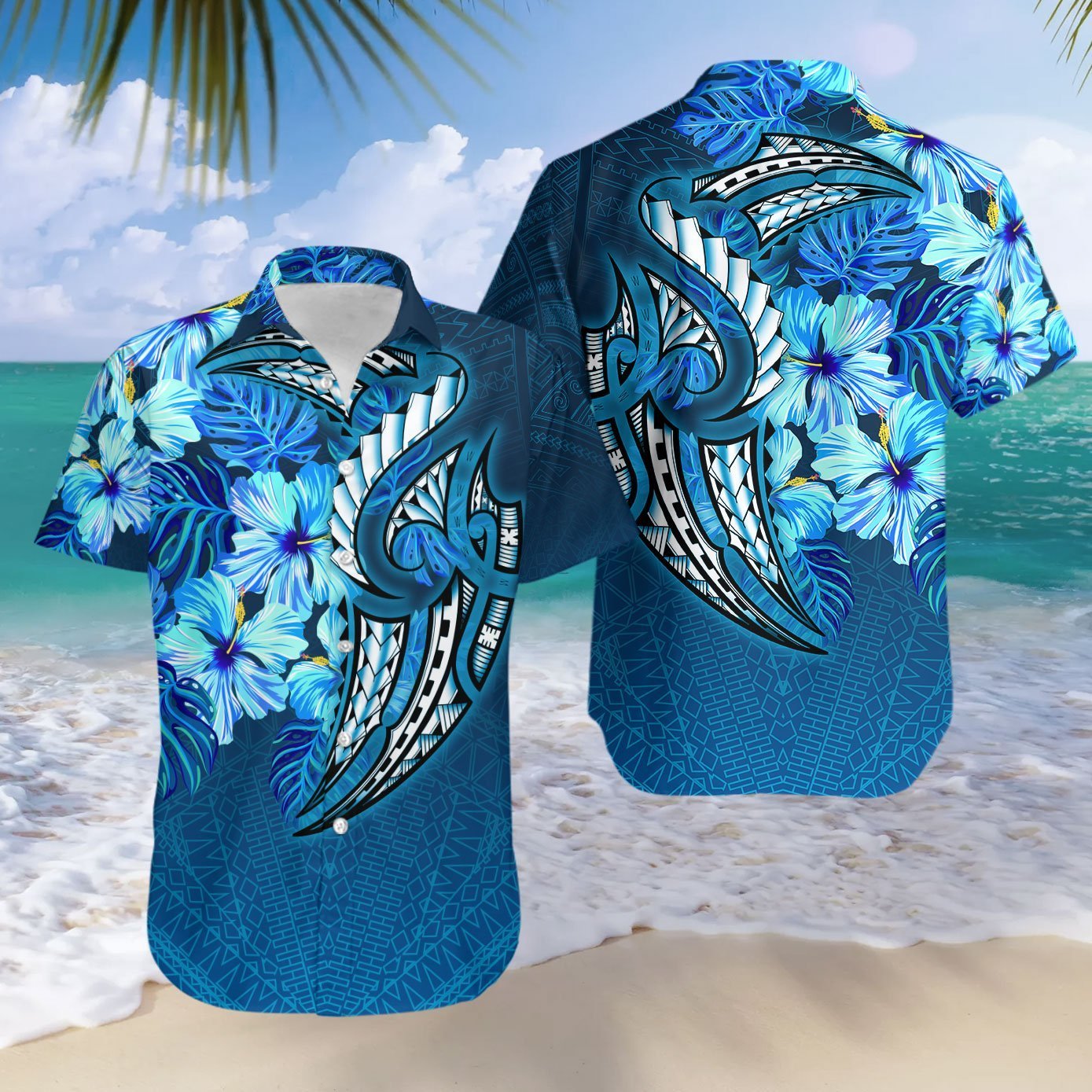 Polynesian Tattoo Hawaiian Shirt Set For Men Women