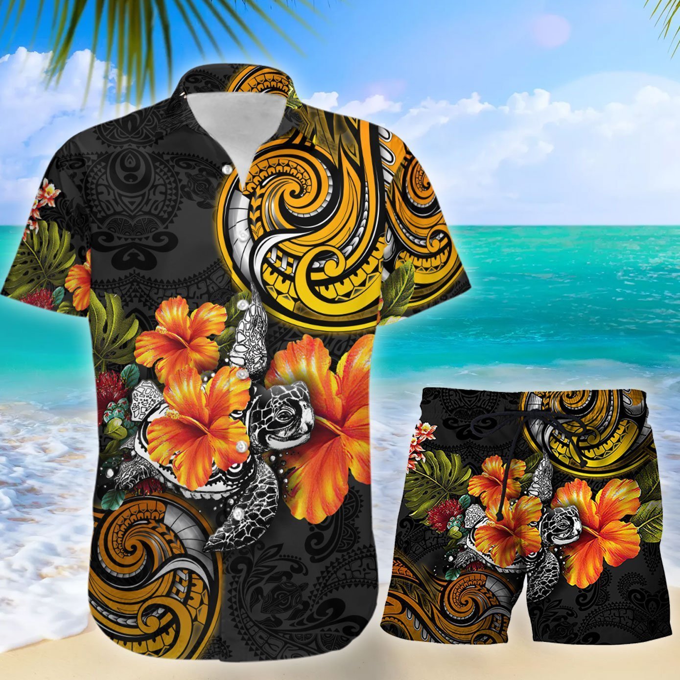 Polynesian Tattoo Hawaiian Shirt Set For Men Women