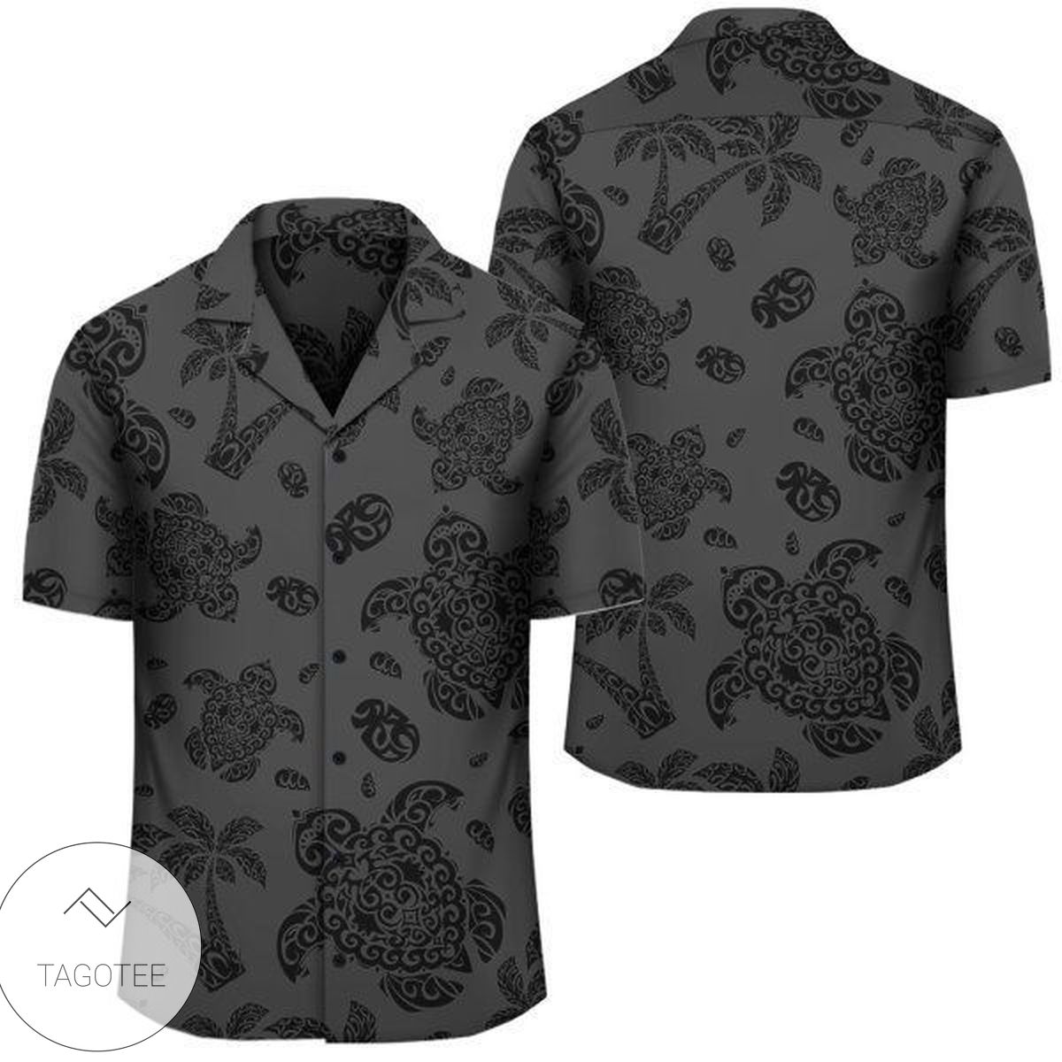 Polynesian Turtle Palm And Sea Pebbles Gold Hawaiian Shirt