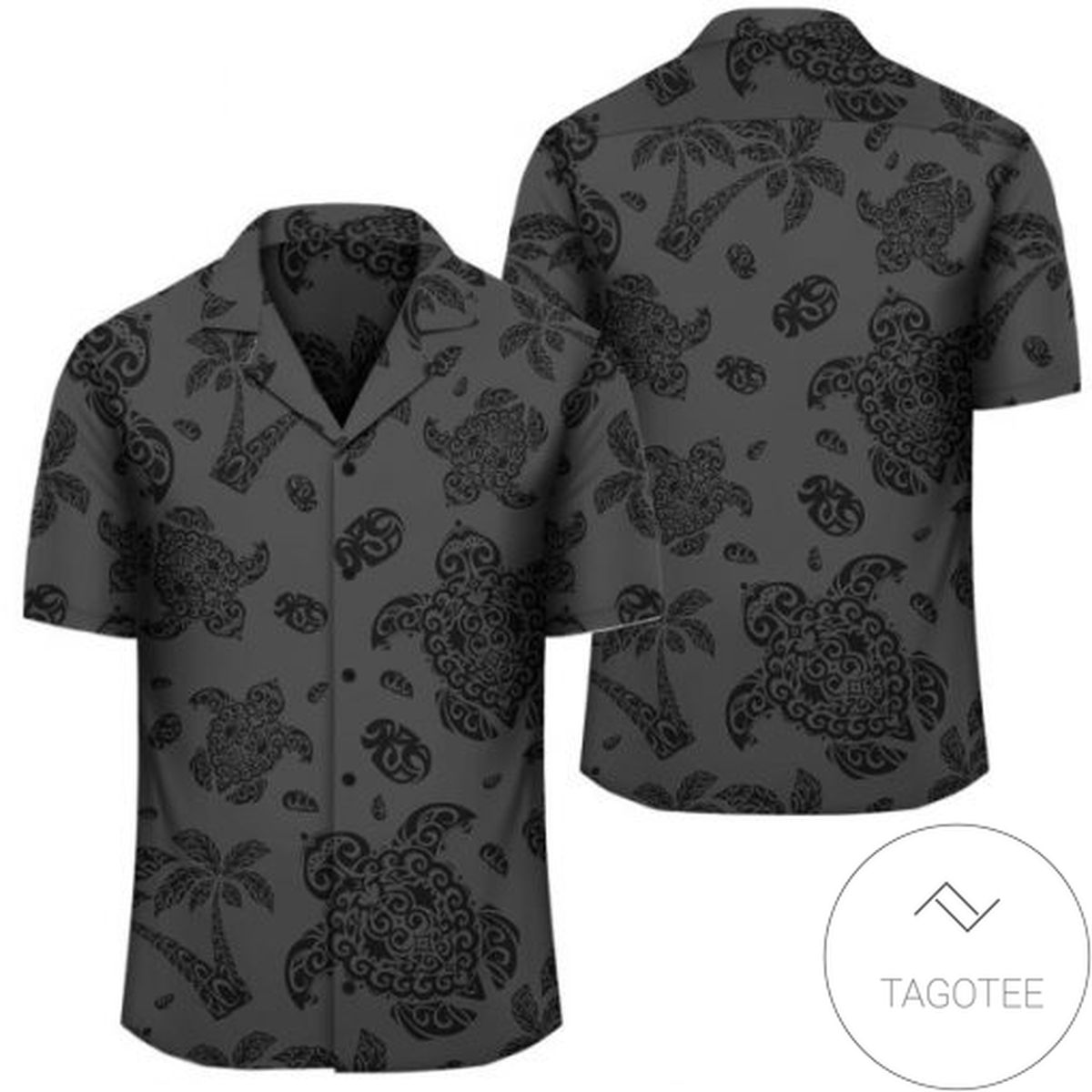 Polynesian Turtle Palm And Sea Pebbles Turquoise Hawaiian Shirt