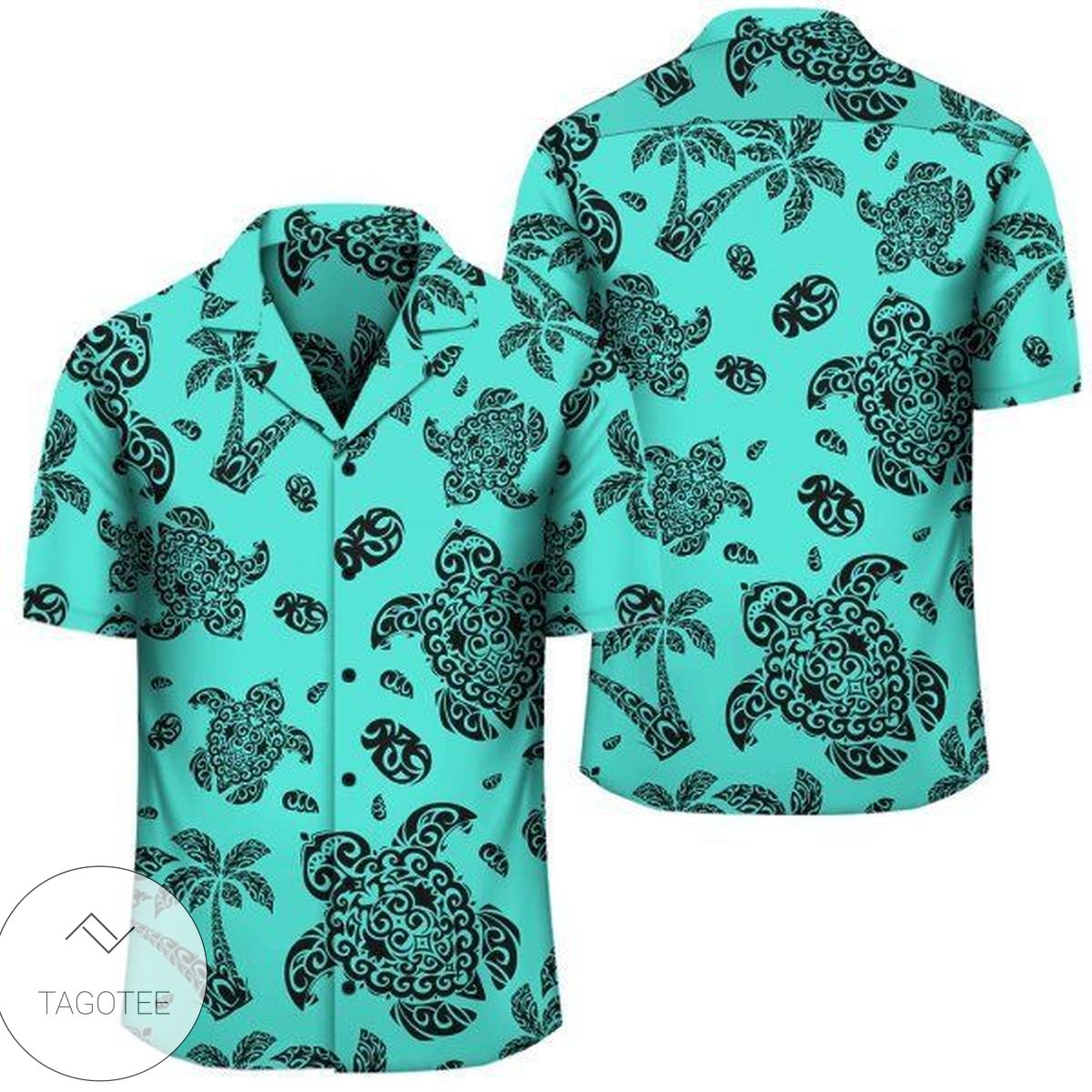 Polynesian Turtle Palm And Sea Pebbles Turquoise Hawaiian Shirt Summer Button Up Shirt For Men Hawaiian Summer Trends Shirt 2020