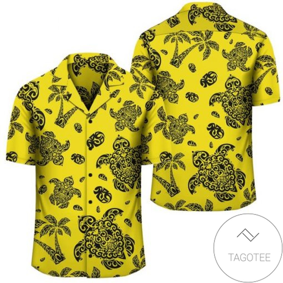 Polynesian Turtle Palm And Sea Pebbles Yellow Hawaiian Shirt