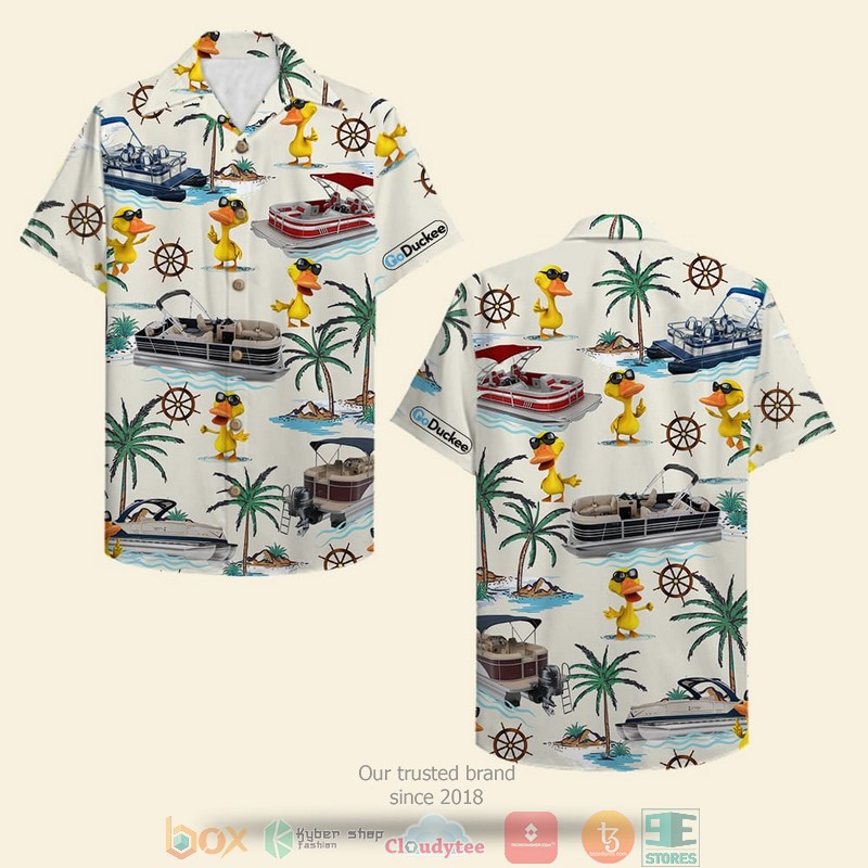 Pontoon Duck Palm Tree Pattern Hawaiian Shirt, Short