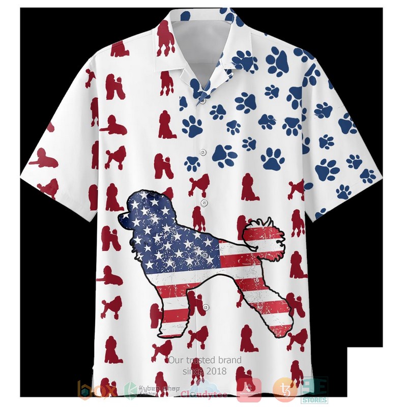 Poodles dog pattern American Flag Hawaiian Shirt