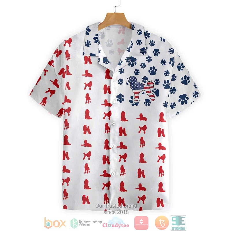 Poodles American Flag Dog White Hawaiian Shirt