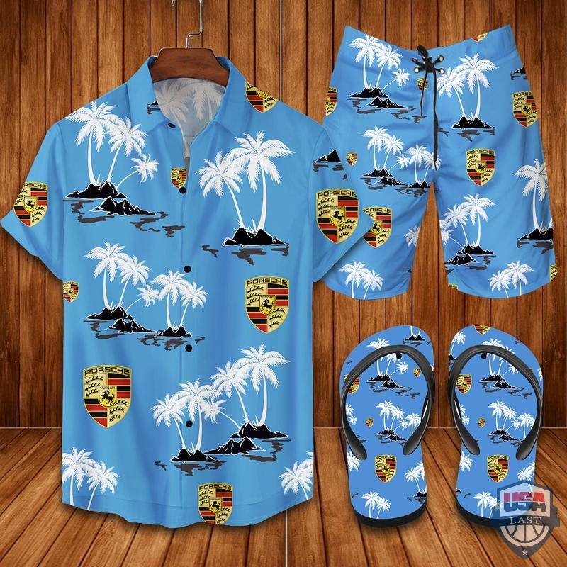 Porsche Hawaiian Shirt Beach Short And Flip Flops 01