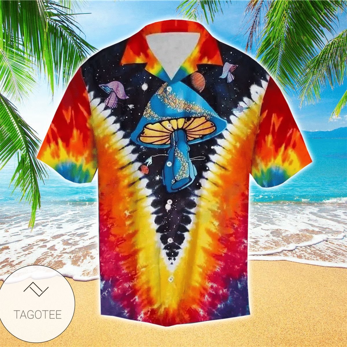 Psychedelic Skull Mushroom Hippie Hawaiian Graphic Print Short Sleeve Hawaiian Shirt