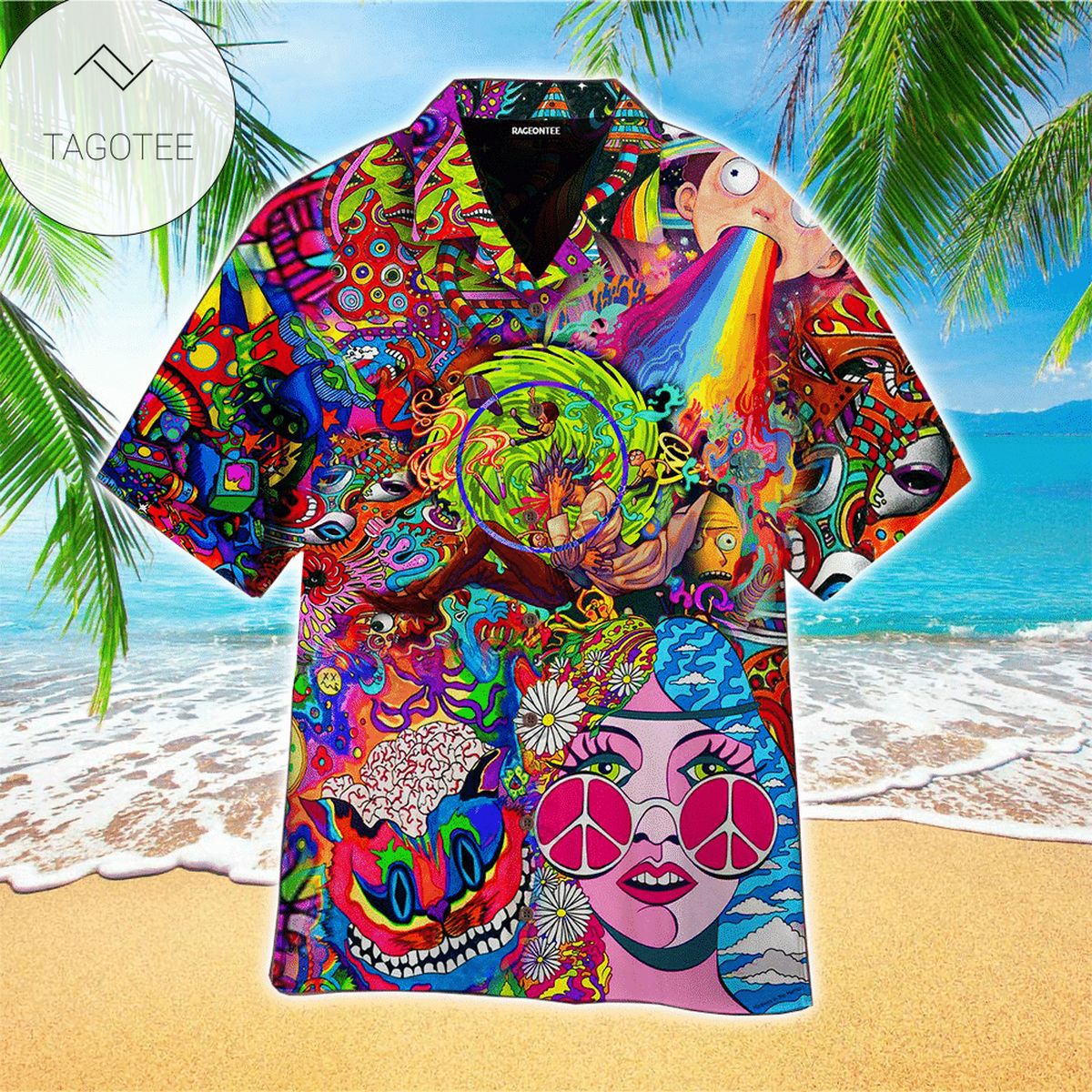 Psychedelic Skull Mushroom Hippie Hawaiian Graphic Print Short Sleeve Hawaiian Shirt