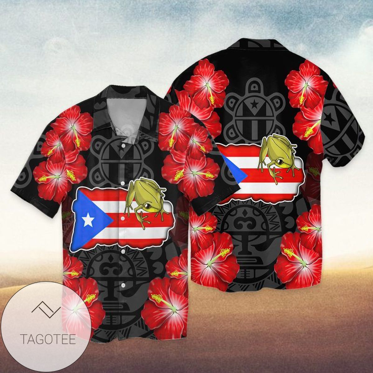 Puerto Rico Hawaiian Graphic Print Short Sleeve Hawaiian Casual Shirt