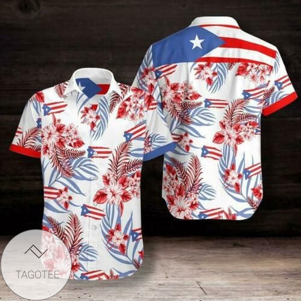 Puerto Rico Graphic Print Short Sleeve Hawaiian Casual Shirt