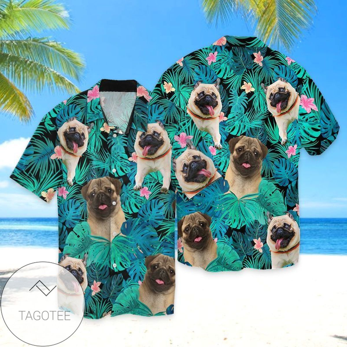 Pug Dog Hawaii For men And Women Graphic Print Short Sleeve Hawaiian Casual Shirt