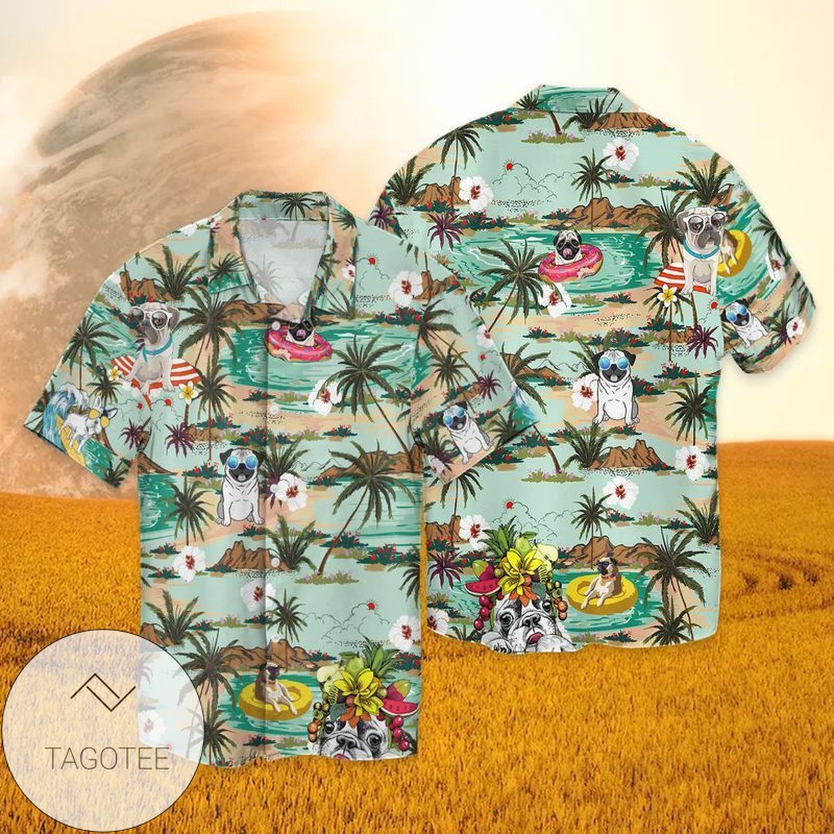 Pug Dog For men And Women Graphic Print Short Sleeve Hawaiian Casual Shirt