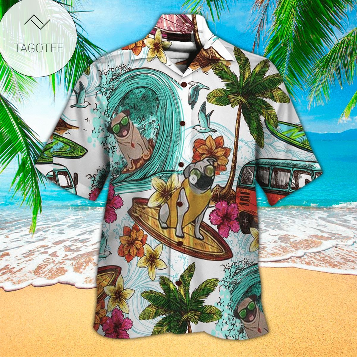 Pug Tropical Leaves Hawaiian Shirt