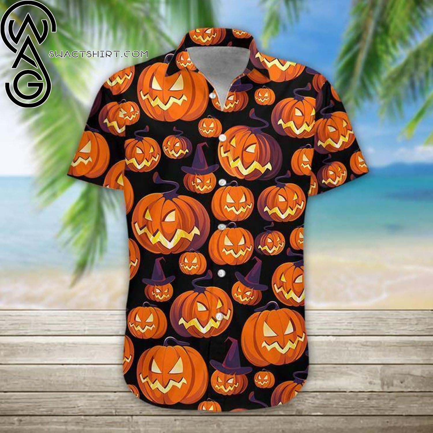 Pumpkin And Skull Full Printing Hawaiian Shirt