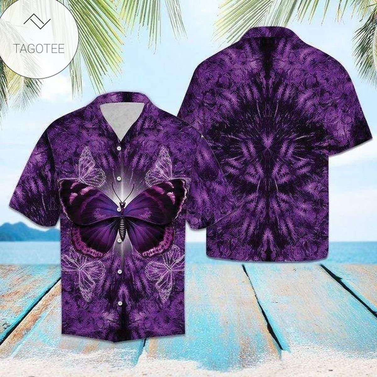 Purple Crown Royal Palm Tree All Over Print 3D Unisex Hawaiian Shirt And Beach Short – White