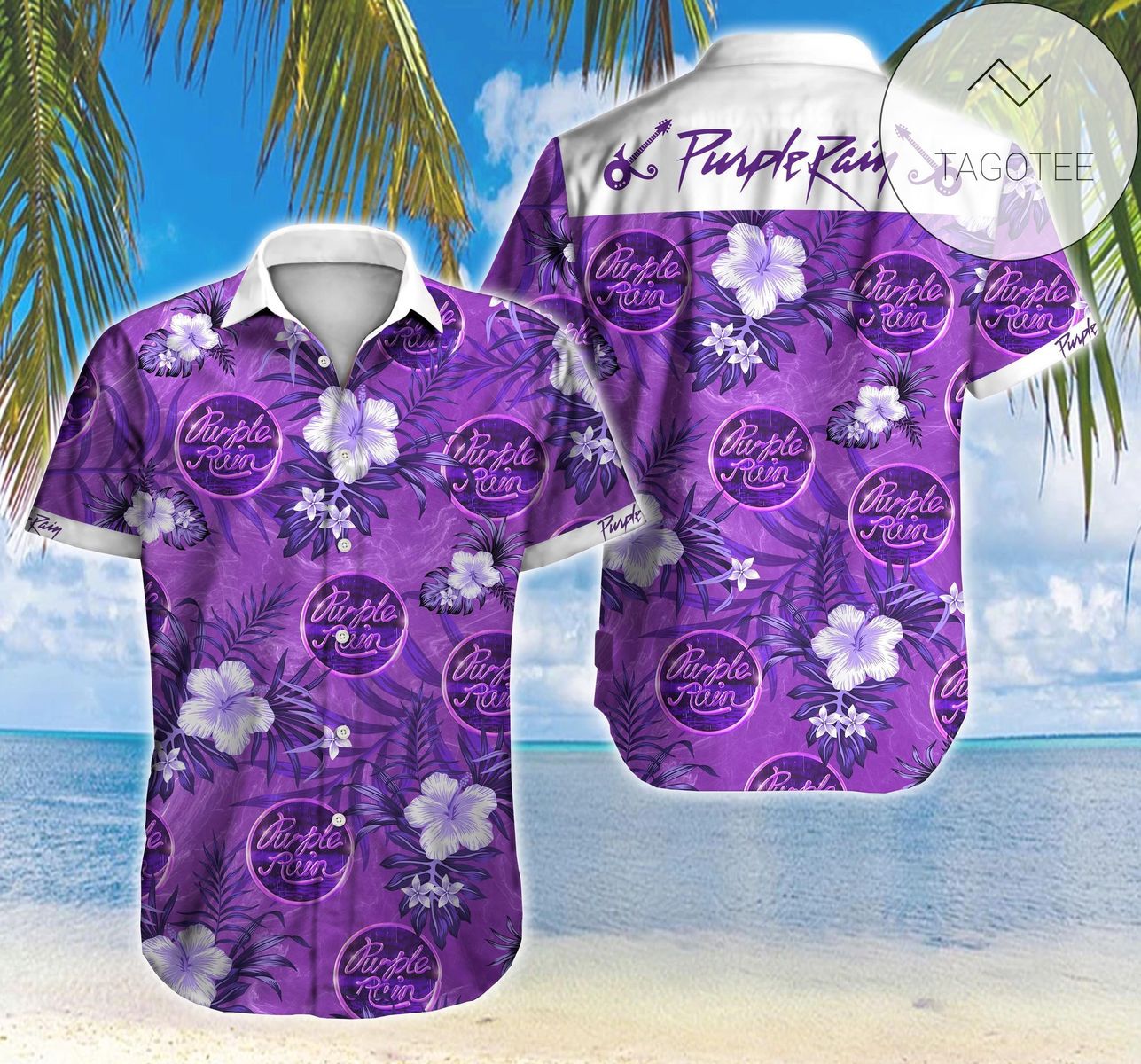 Purple Rain II Hawaiian Graphic Print Short Sleeve Hawaiian Casual Shirt