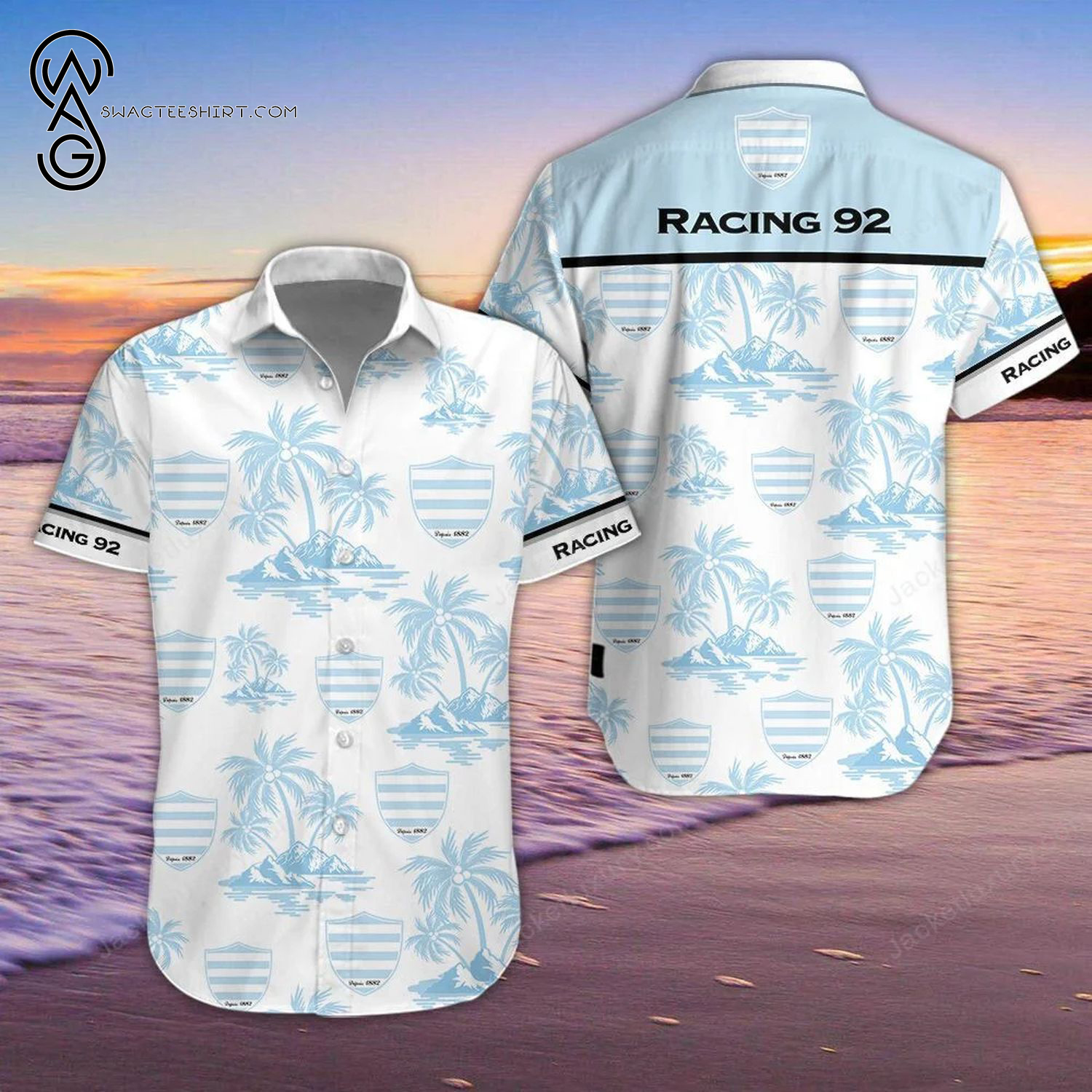 Racing 92 Rugby Team Tropical Parrot All Over Print Hawaiian Shirt