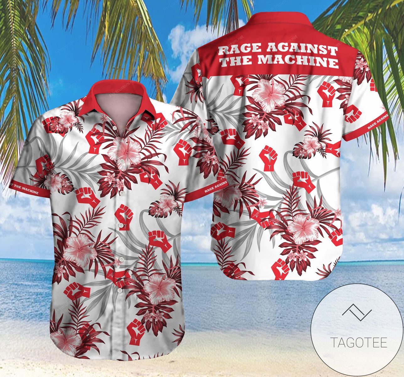 Rage Against The Machine Hawaiian Graphic Print Short Sleeve Hawaiian Casual Shirt