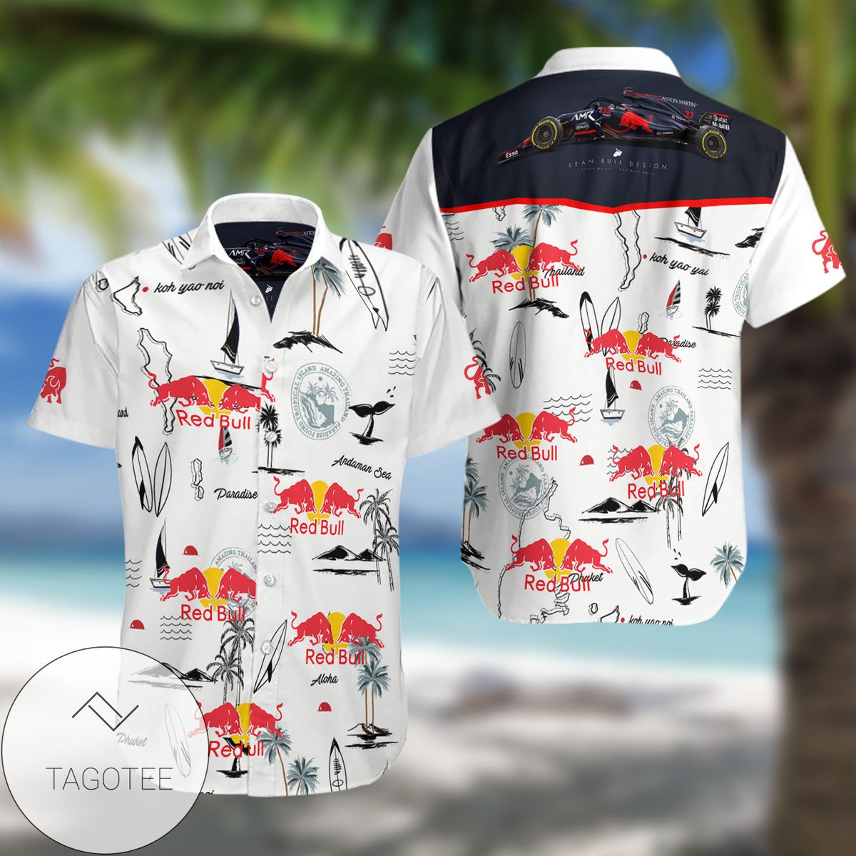 Red Bull US Flag Hawaiian Shirt