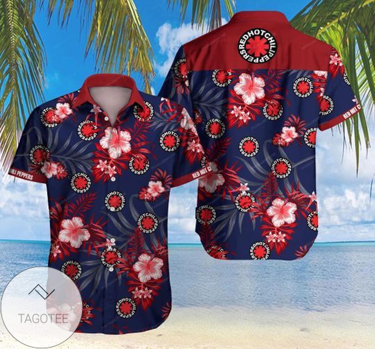 Red Hot Chili Peppers Hawaiian Graphic Print Short Sleeve Hawaiian Casual Shirt