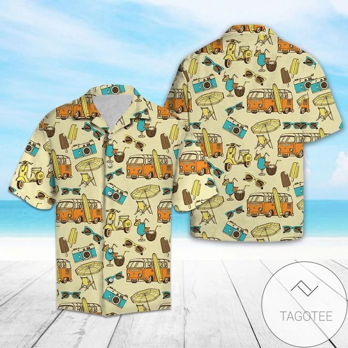 Retro Styled Typographic Golf Seamless Pattern Hawaiian Shirt