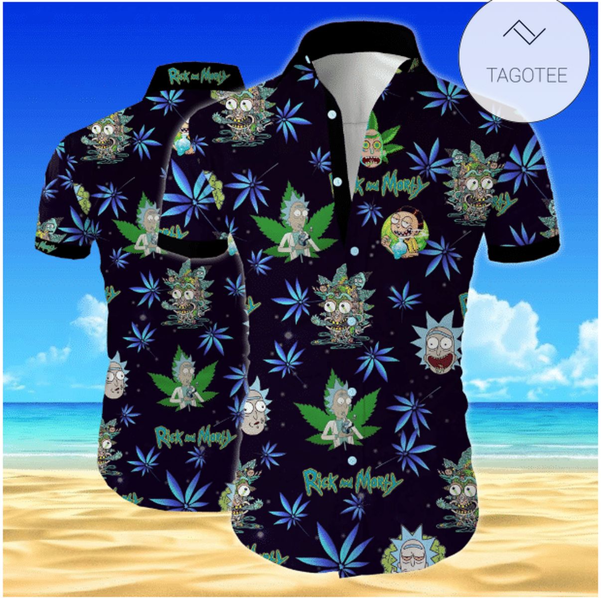 Rick And Morty Hawaiian Shirt Rick Wubba Lubba Dub Dub Tropical Pattern Blue White Hawaii Aloha Shirt